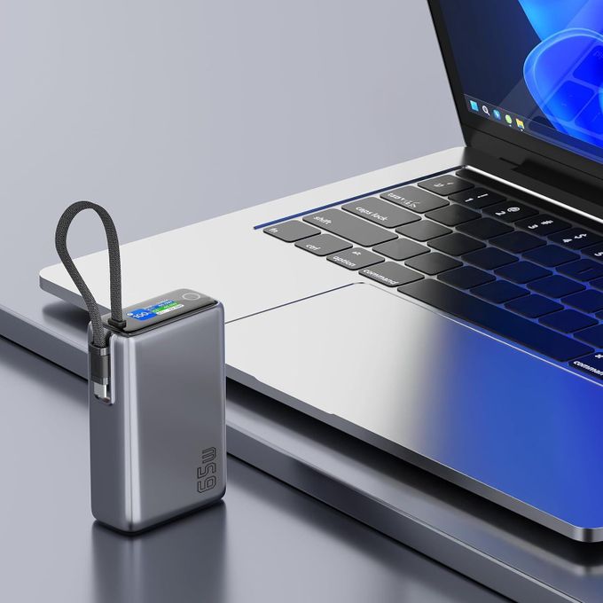 Green Lion Tron X 20000mAh 65W Power Bank – Built-In USB-C Cable, Smart TFT Display & Laptop Charging