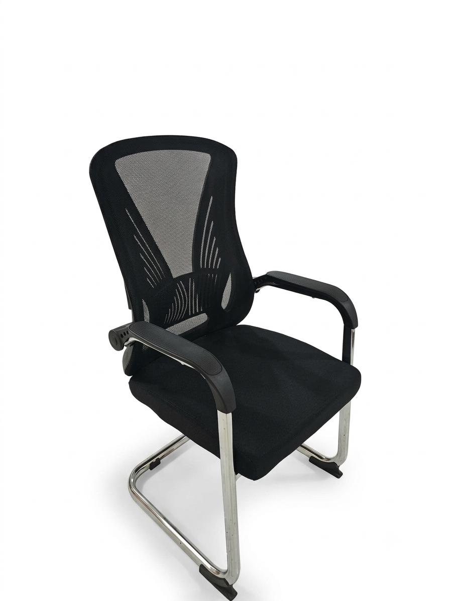 Black Mesh Office Visitor Chair – Padded Seat, Curved Backrest & Chrome Cantilever Base
