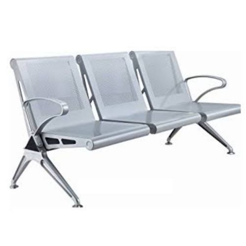 Executive 3-Seater Waiting Chair – Black Cushioned Seats & Silver Steel Frame
