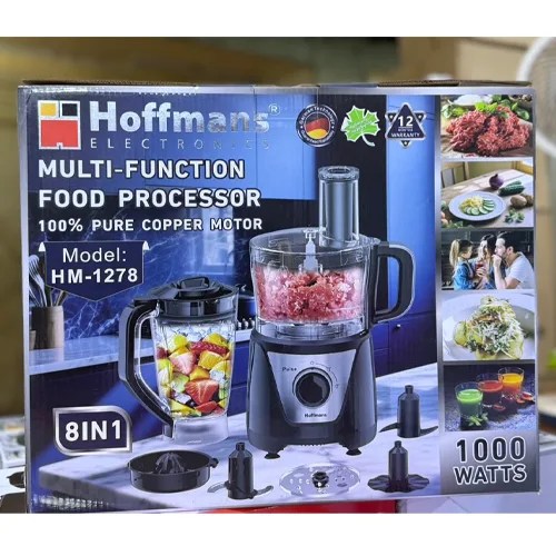 Hoffmans HM1278 8-in-1 Multifunction Food Processor – 1000W Blender & Food Chopper | Black