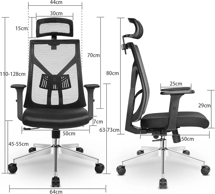 High Back Ergonomic Office Chair – Adjustable Lumbar Support, 3D Armrests & Headrest