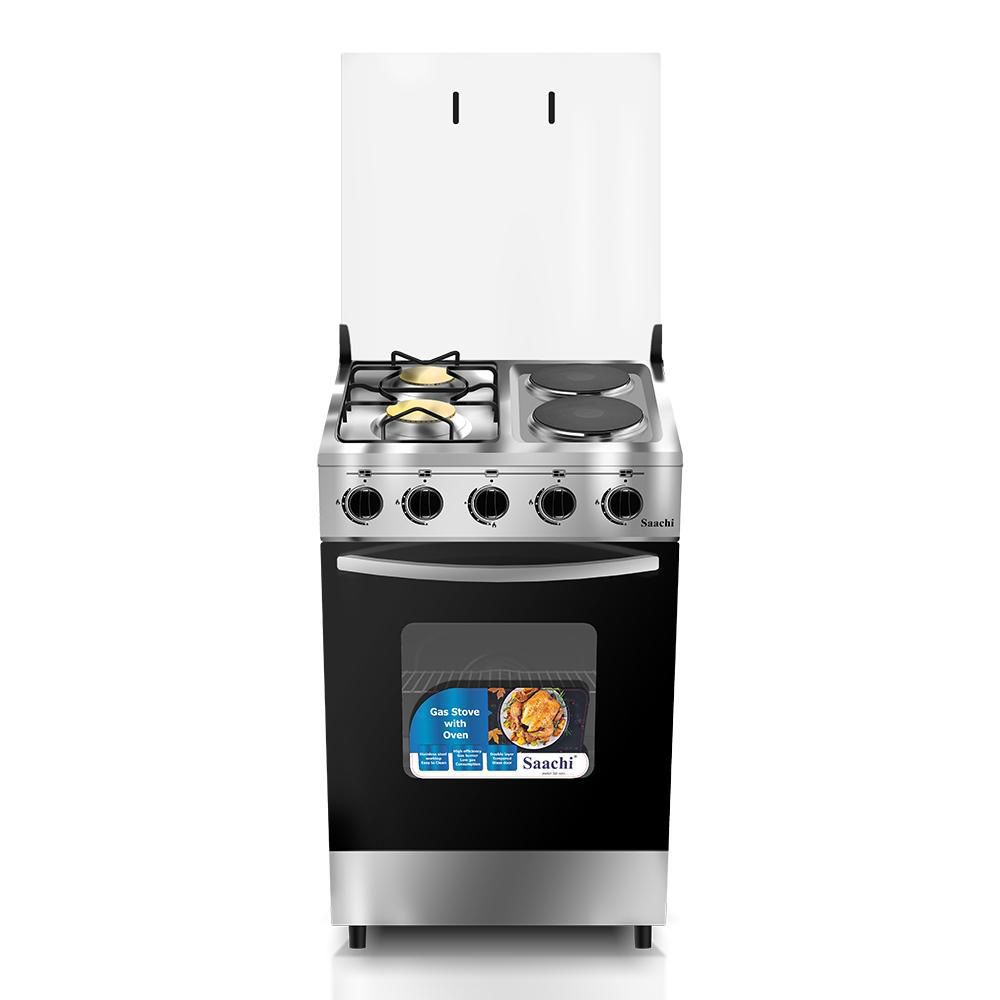 Saachi Cooker 2 Gas + 2 Electric | NL-Gas-6363HP | Gas Oven & Grill | (50X50cm) | Rotisserie – Silver Black