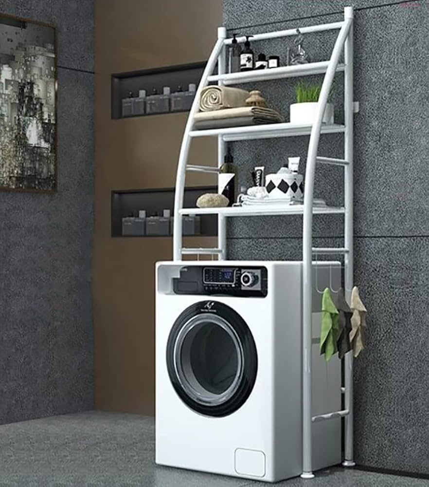 Over The Toilet Bathroom Rack – 3-Tier Organizer Shelf with Hooks | Waterproof, Space-Saving Storage – White