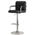 Black Adjustable Faux-Leather Bar Stool – 360° Swivel, Chrome Armrests & Integrated Footrest