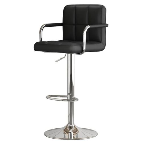 Black Adjustable Faux-Leather Bar Stool – 360° Swivel, Chrome Armrests & Integrated Footrest