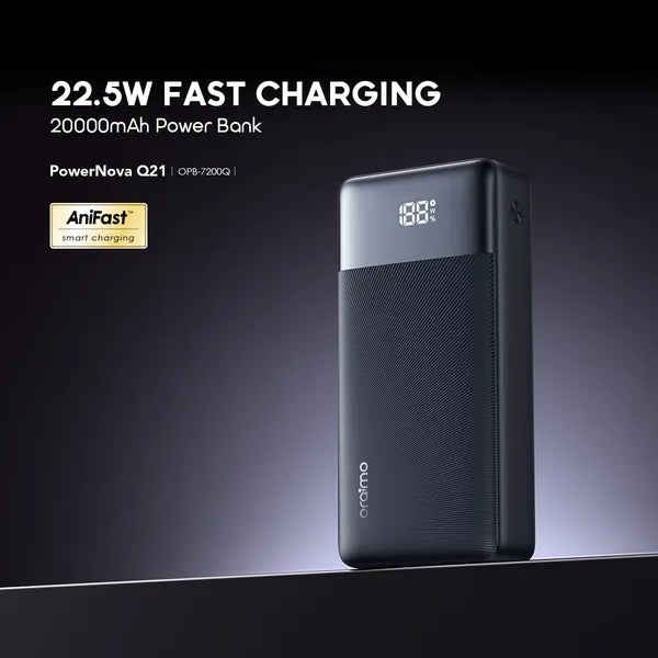 Oraimo PowerNova Q21 20000mAh Power Bank – 22.5W Fast Charging, 3-Device Charging & Digital Display