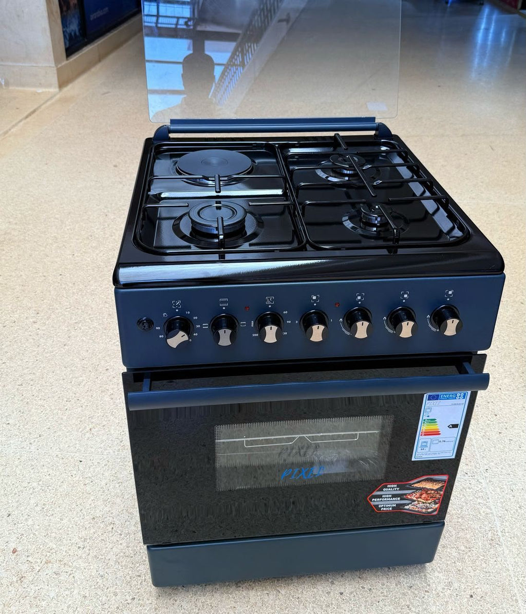 Pixel 60×60 3+1 Cooker – Black | Auto Ignition, Rotisserie, Grill & Timer