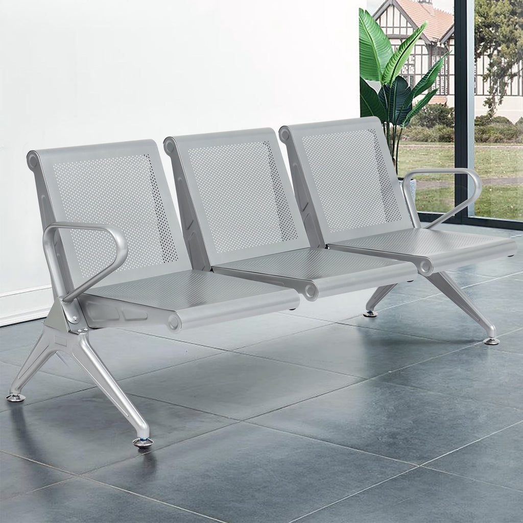 Executive 3-Seater Waiting Chair – Black Cushioned Seats & Silver Steel Frame