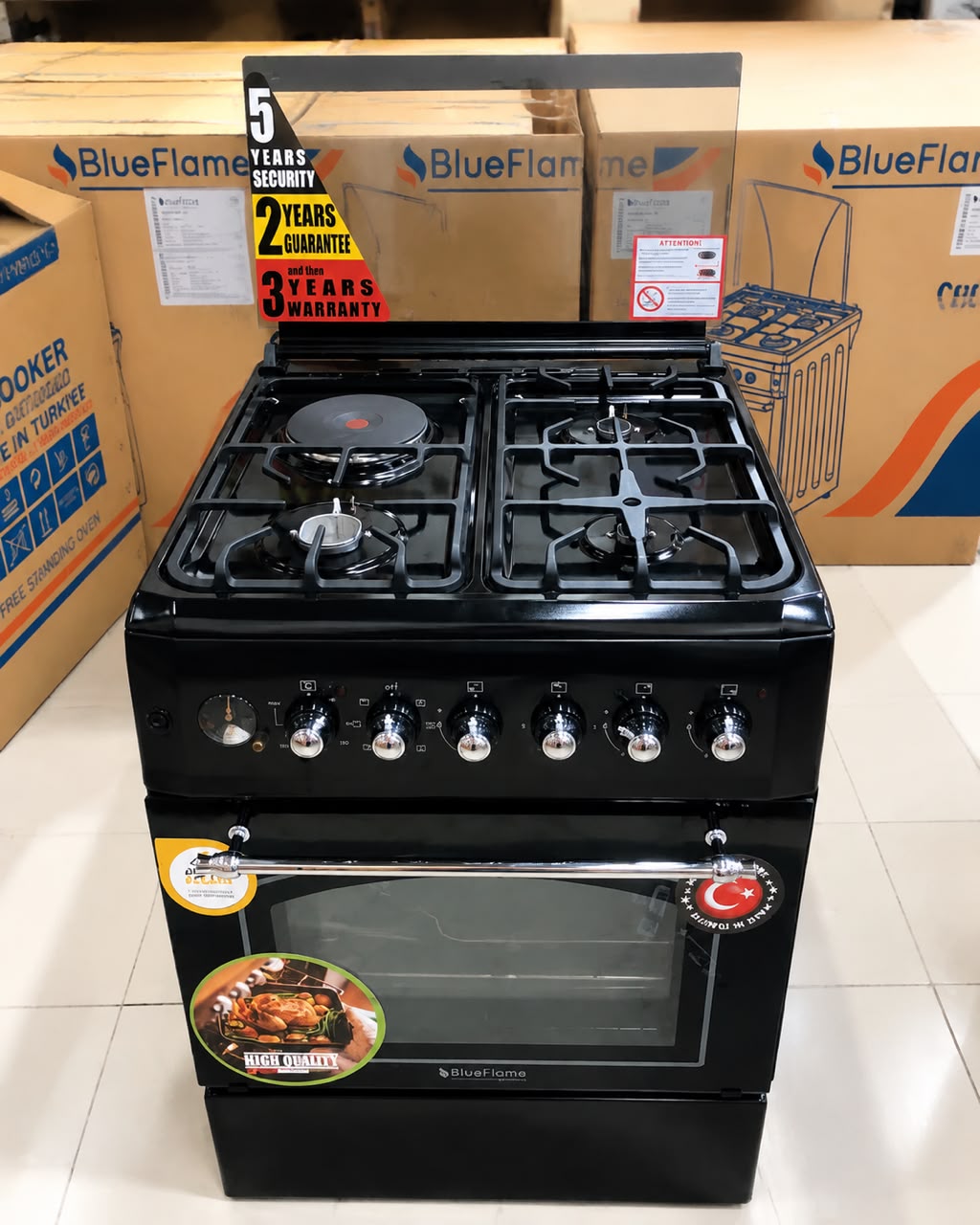 Blueflame 60×60cm Gas & Electric Cooker – 3 Gas Burners + 1 Electric Hot Plate