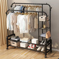 Multipurpose Heavy-Duty Double-Rail Garment Rack – Shelves, Side Hooks & Rolling Wheels