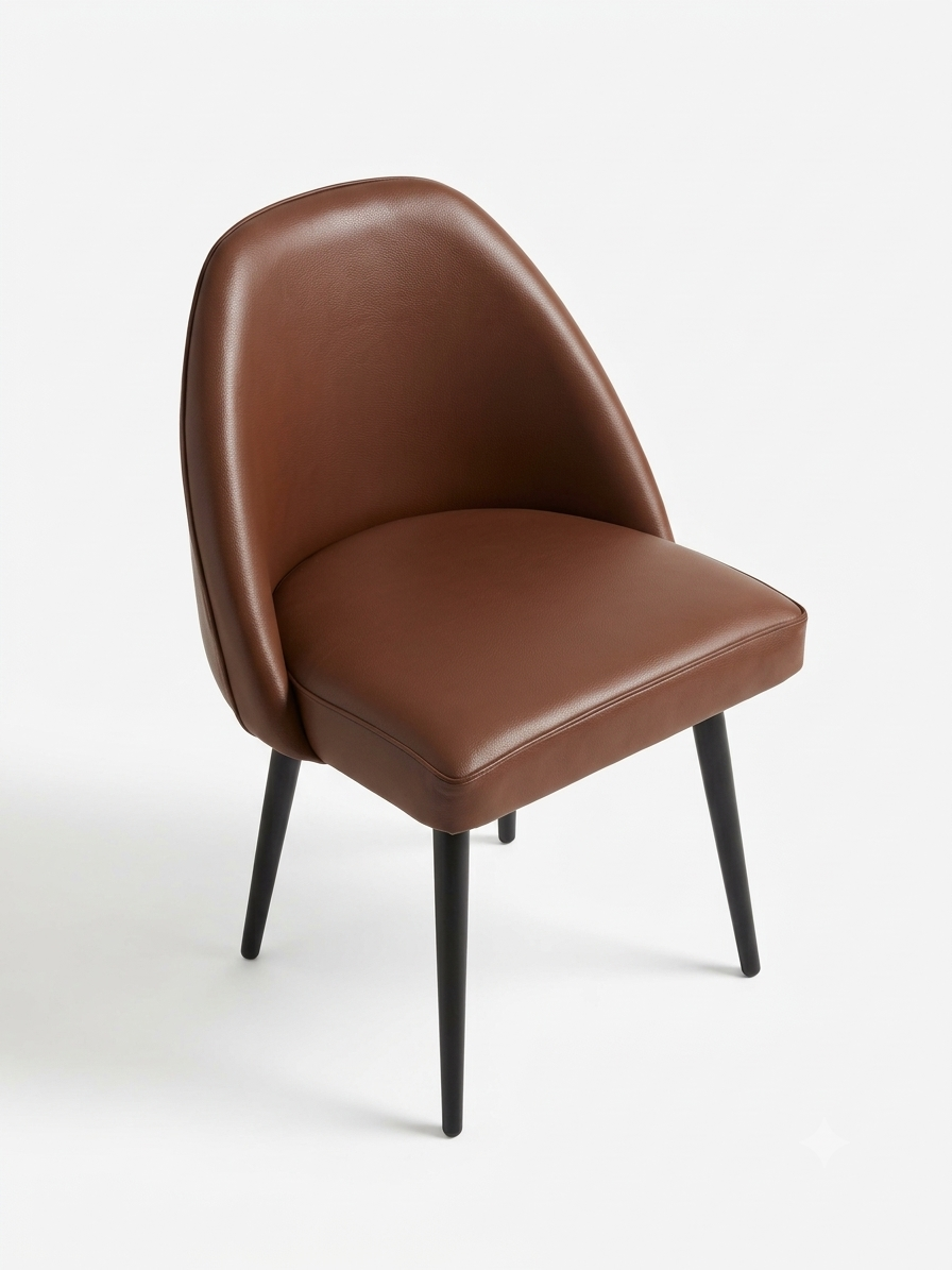 Modern Brown Faux-Leather Accent Chair – Curved Backrest & Slim Black Metal Legs