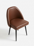 Modern Brown Faux-Leather Accent Chair – Curved Backrest & Slim Black Metal Legs