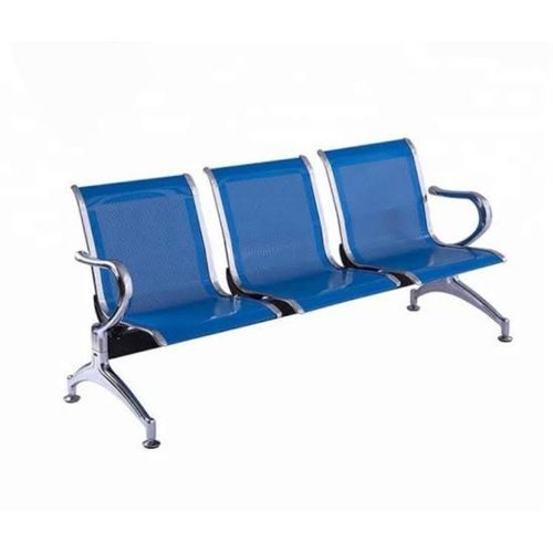 Genuine 3-Seater Blue Airport Waiting Chair – Perforated Metal & Chrome Finish
