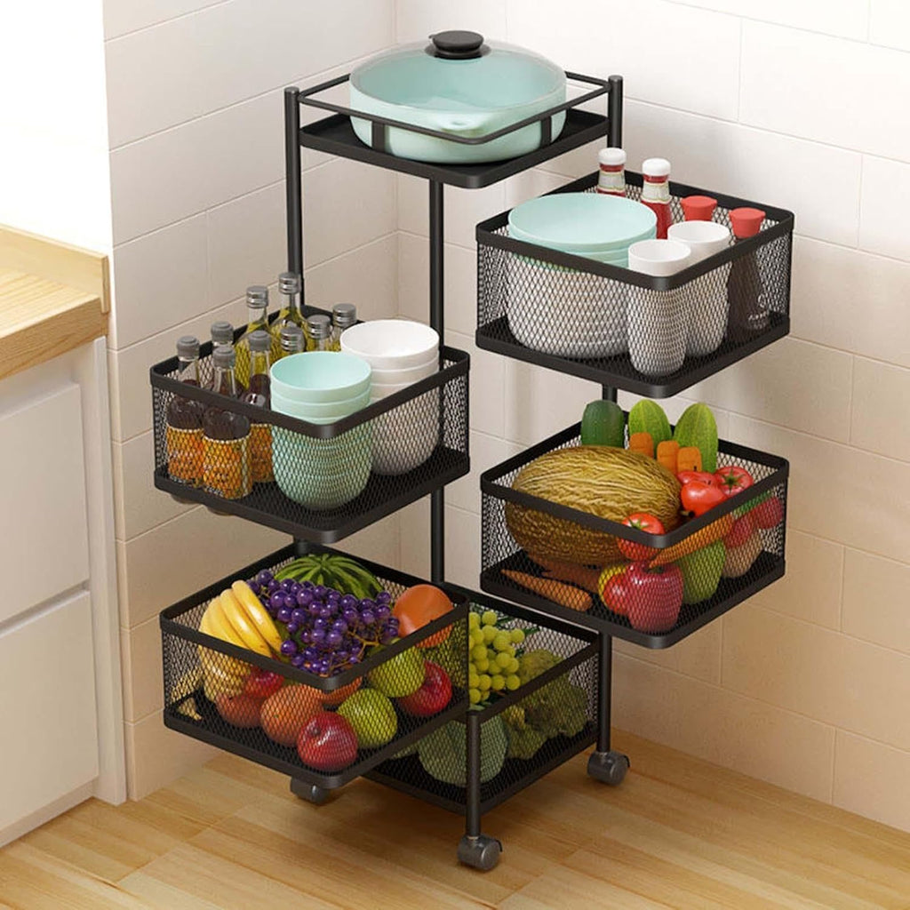 5-Tier Rotating Storage Rack | No-Tool Assembly Spinning Organizer for Kitchen & Bathroom