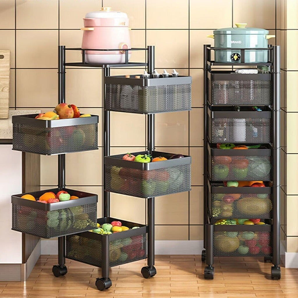 5-Tier Rotating Storage Rack | No-Tool Assembly Spinning Organizer for Kitchen & Bathroom