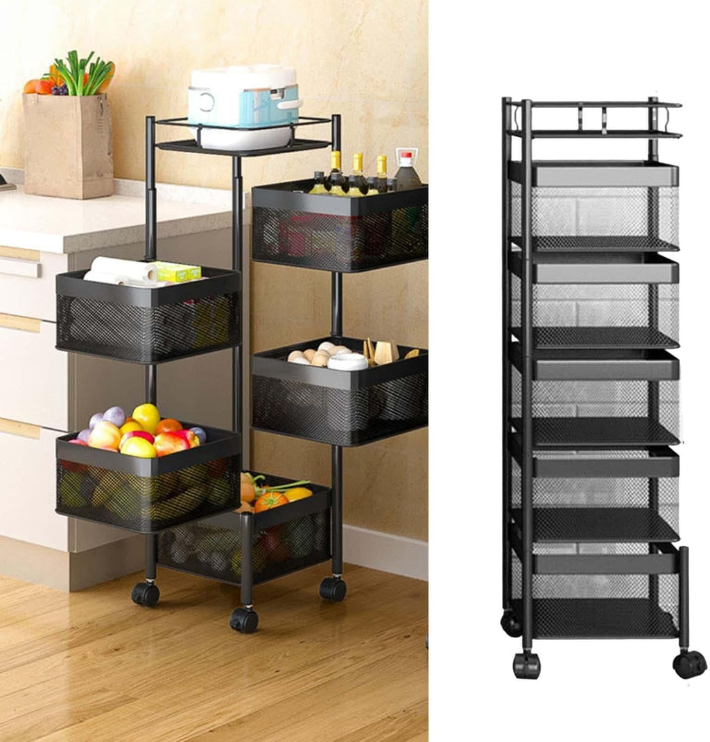 5-Tier Rotating Storage Rack | No-Tool Assembly Spinning Organizer for Kitchen & Bathroom