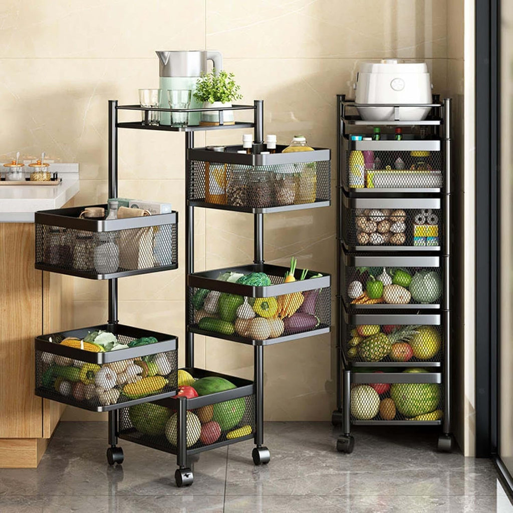 5-Tier Rotating Storage Rack | No-Tool Assembly Spinning Organizer for Kitchen & Bathroom