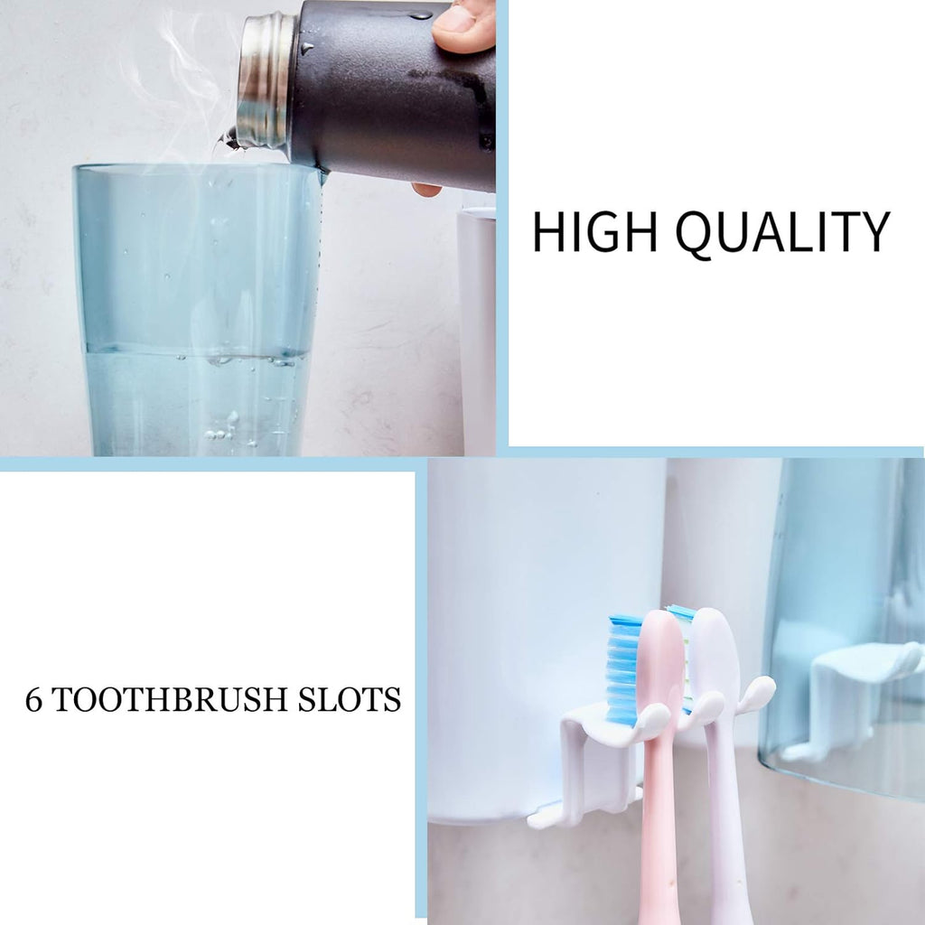Multifunctional Wall Mounted Toothbrush Holder with 3 Cups & Toothpaste Dispenser – Space-Saving Bathroom Organizer (Candy Color) - LIFE STORES UGANDA