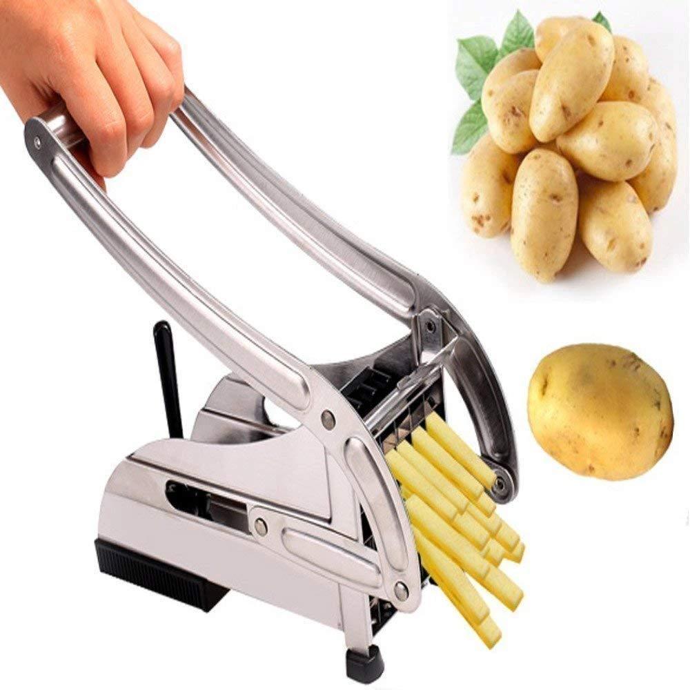 Stainless Steel Manual French Fries Potato Chips Cutter – Silver (Effortless Cutting for Perfect Fries Every Time!) - LIFE STORES UGANDA