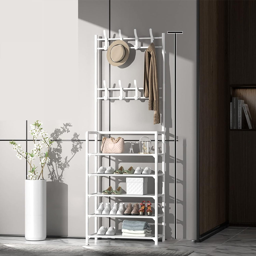 Multi-Tier Shoe Rack & Modern Standing Garment Rack – 5-Shelf Coat Organizer with Bottom Storage (Stainless Steel, 60 x 26 x 172 cm) - LIFE STORES UGANDA