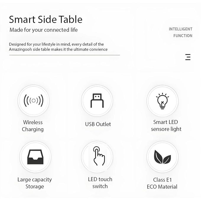 Smart Bedside Table with Wireless Charging, Fingerprint Lock, Bluetooth Speaker & LED Lights