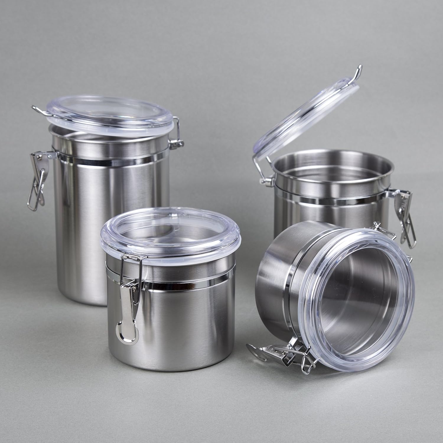 4-Piece Stainless Steel Airtight Kitchen Canister Set – Organize, Store & Preserve With Style