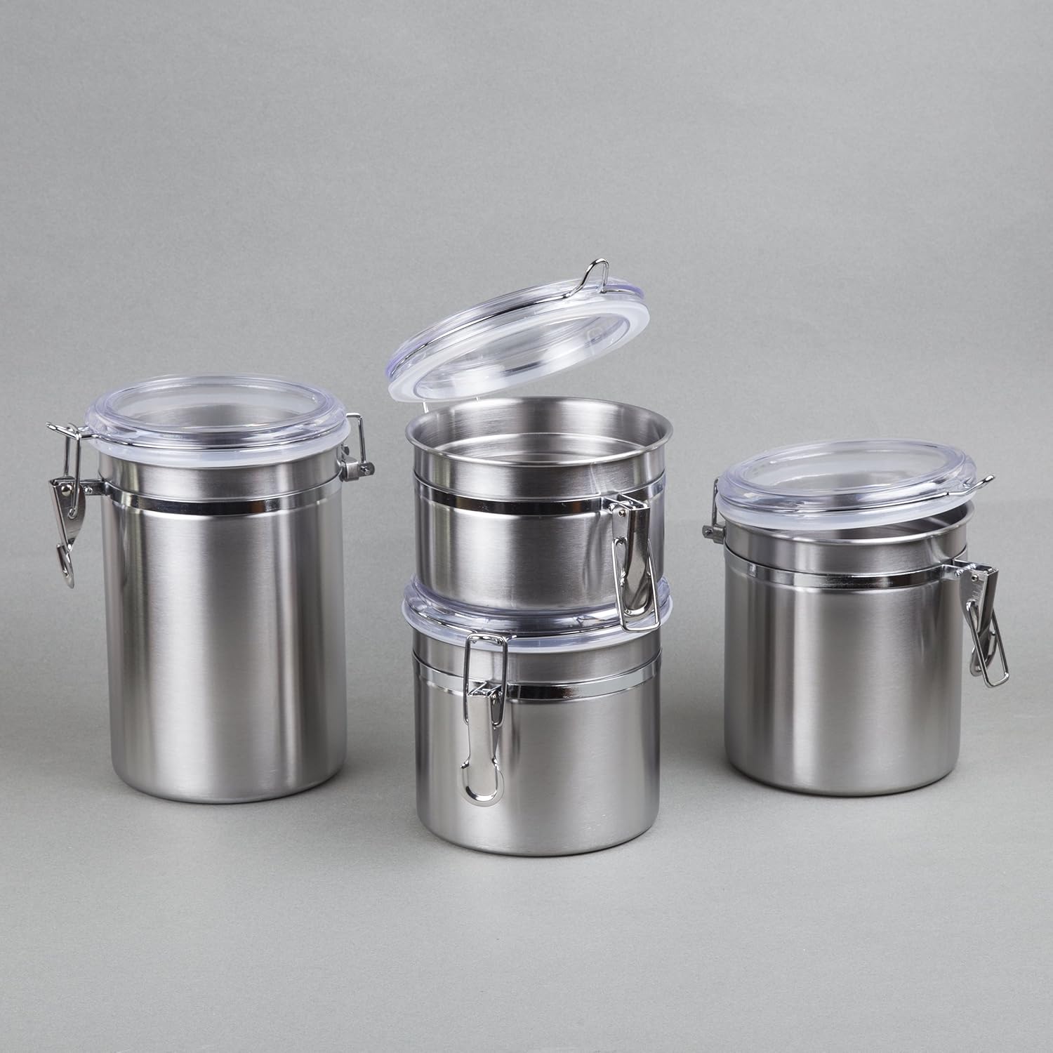 4-Piece Stainless Steel Airtight Kitchen Canister Set – Organize, Store & Preserve With Style