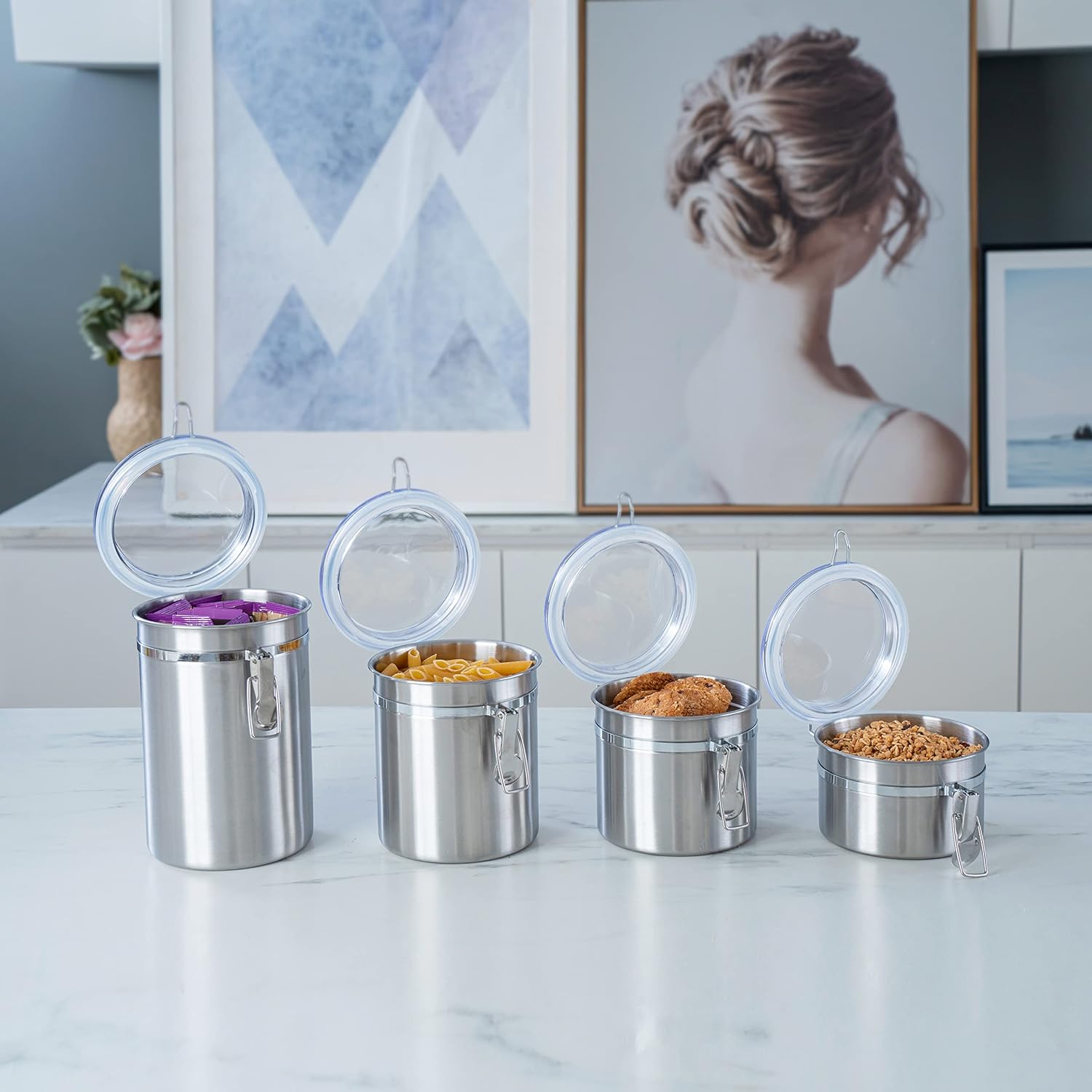 4-Piece Stainless Steel Airtight Kitchen Canister Set – Organize, Store & Preserve With Style