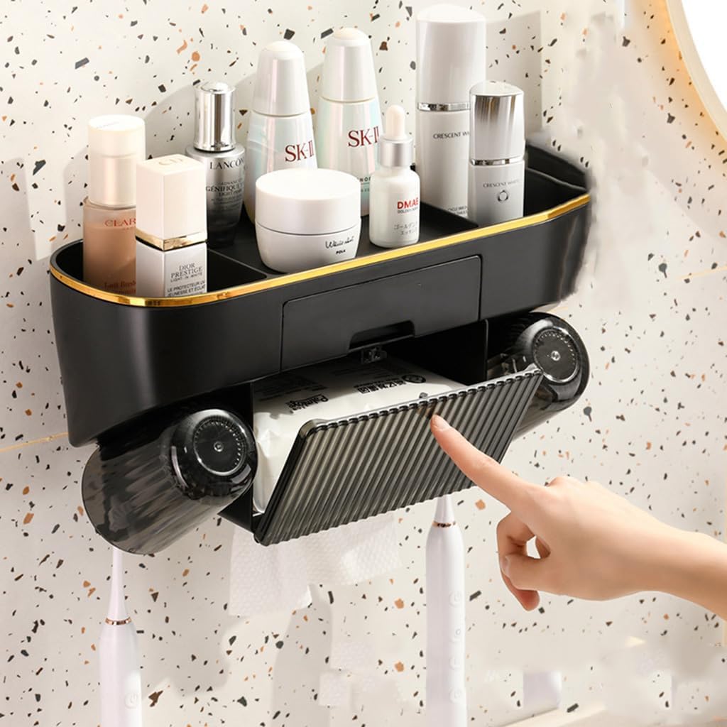 Wall Mounted Toothbrush Holder with Dust-Proof Cover – Large Capacity & Multi-Functional Storage (Black/Marble/Transparent) - LIFE STORES UGANDA