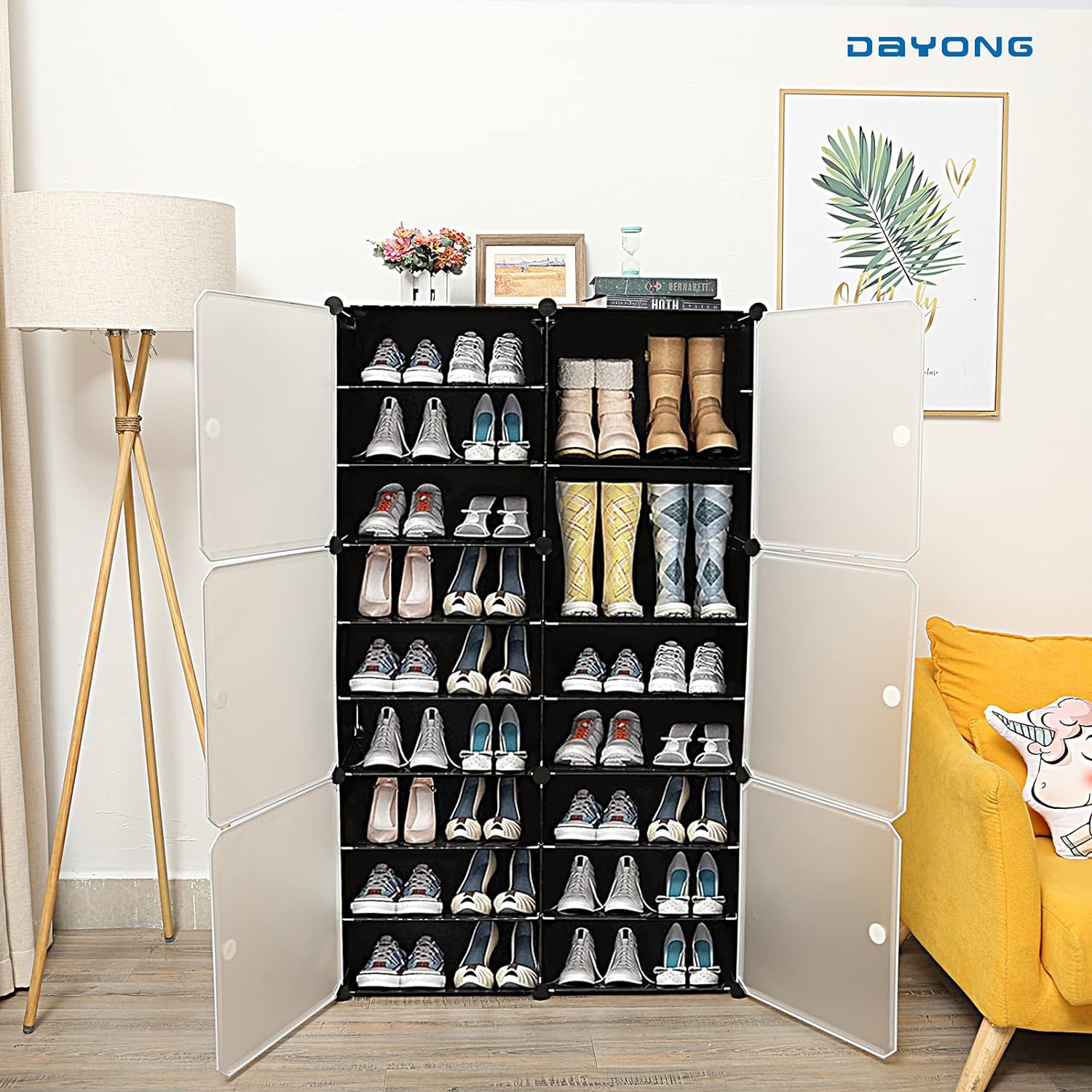 Portable Shoe Rack Organizer Tower – Modular Cube Storage Cabinet with Translucent Doors (Multi-Color) - LIFE STORES UGANDA