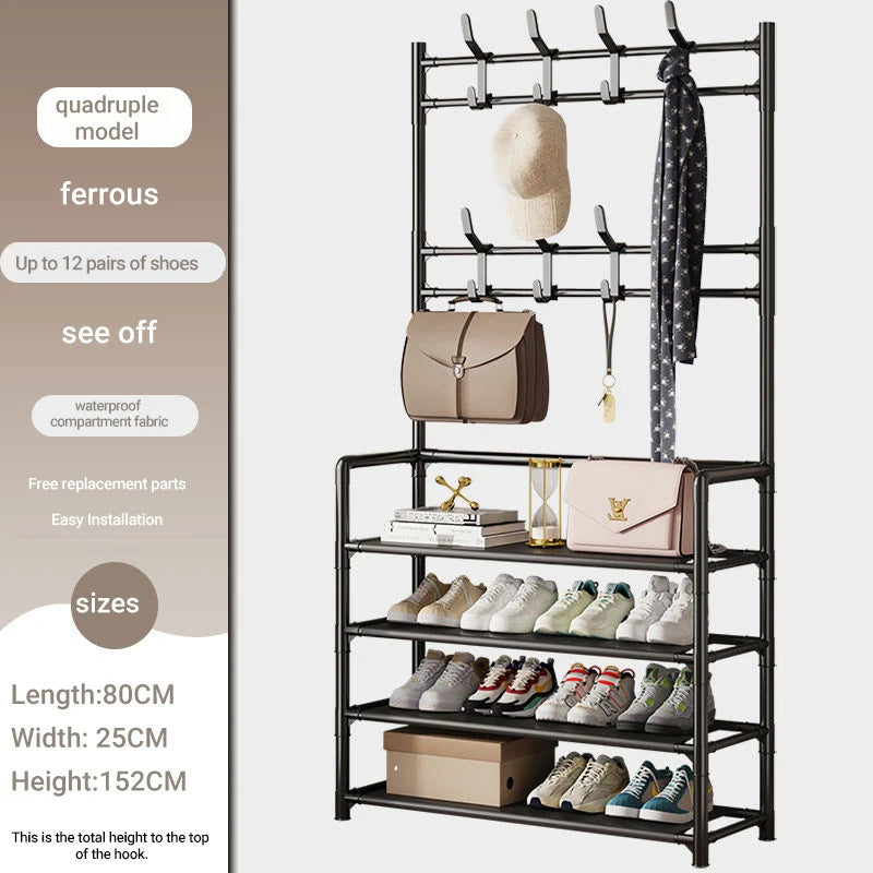 Multi-Tier Shoe Rack & Modern Standing Garment Rack – 5-Shelf Coat Organizer with Bottom Storage (Stainless Steel, 60 x 26 x 172 cm) - LIFE STORES UGANDA