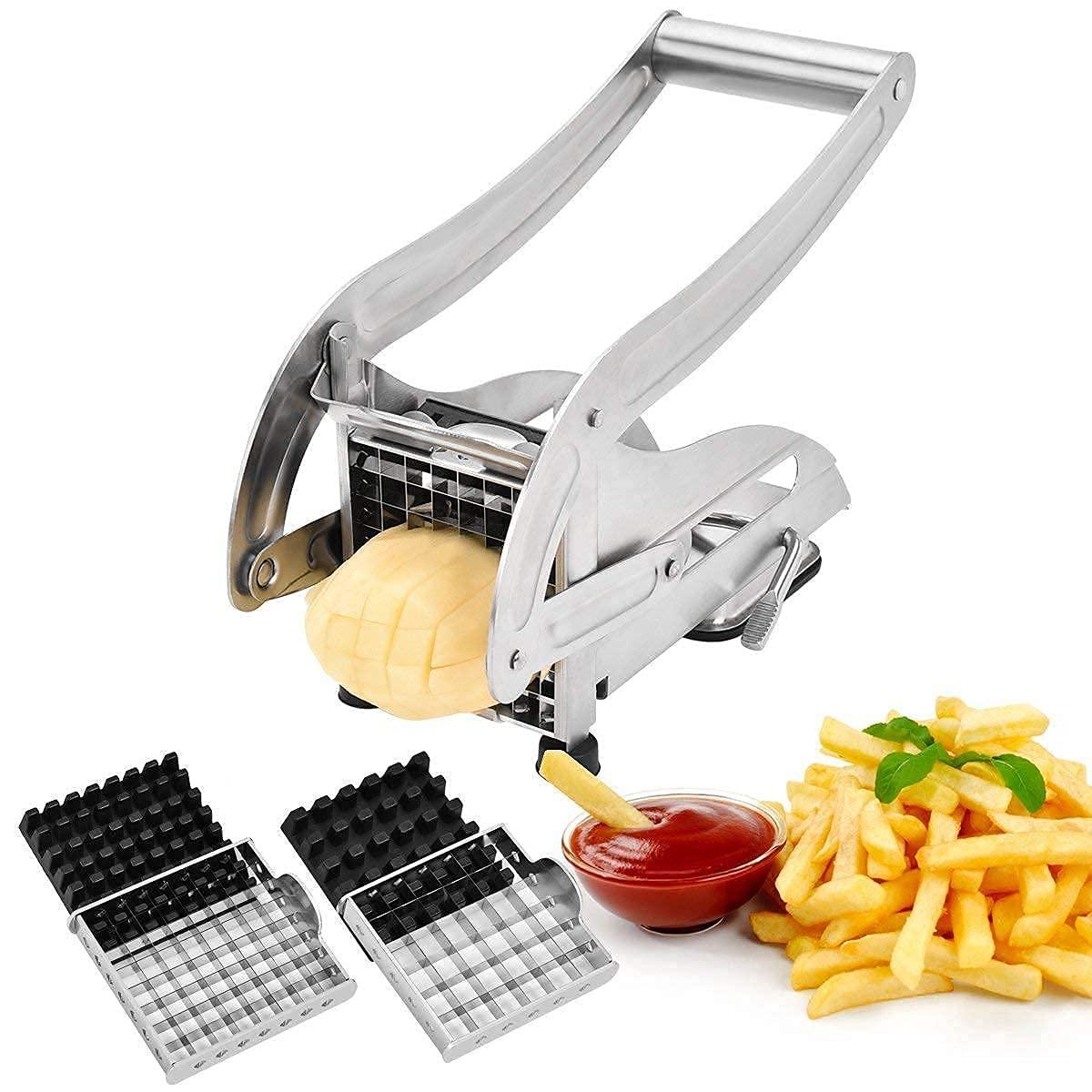 Stainless Steel Manual French Fries Potato Chips Cutter – Silver (Effortless Cutting for Perfect Fries Every Time!) - LIFE STORES UGANDA