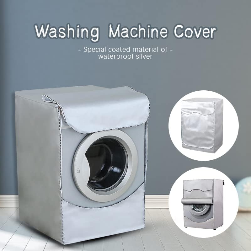 Waterproof Washing Machine Cover with Zipper – Dustproof & Sun-Resistant Silver Polyester Protector (S/M/L/XL)
