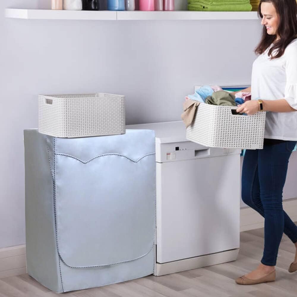 Waterproof Washing Machine Cover with Zipper – Dustproof & Sun-Resistant Silver Polyester Protector (S/M/L/XL)
