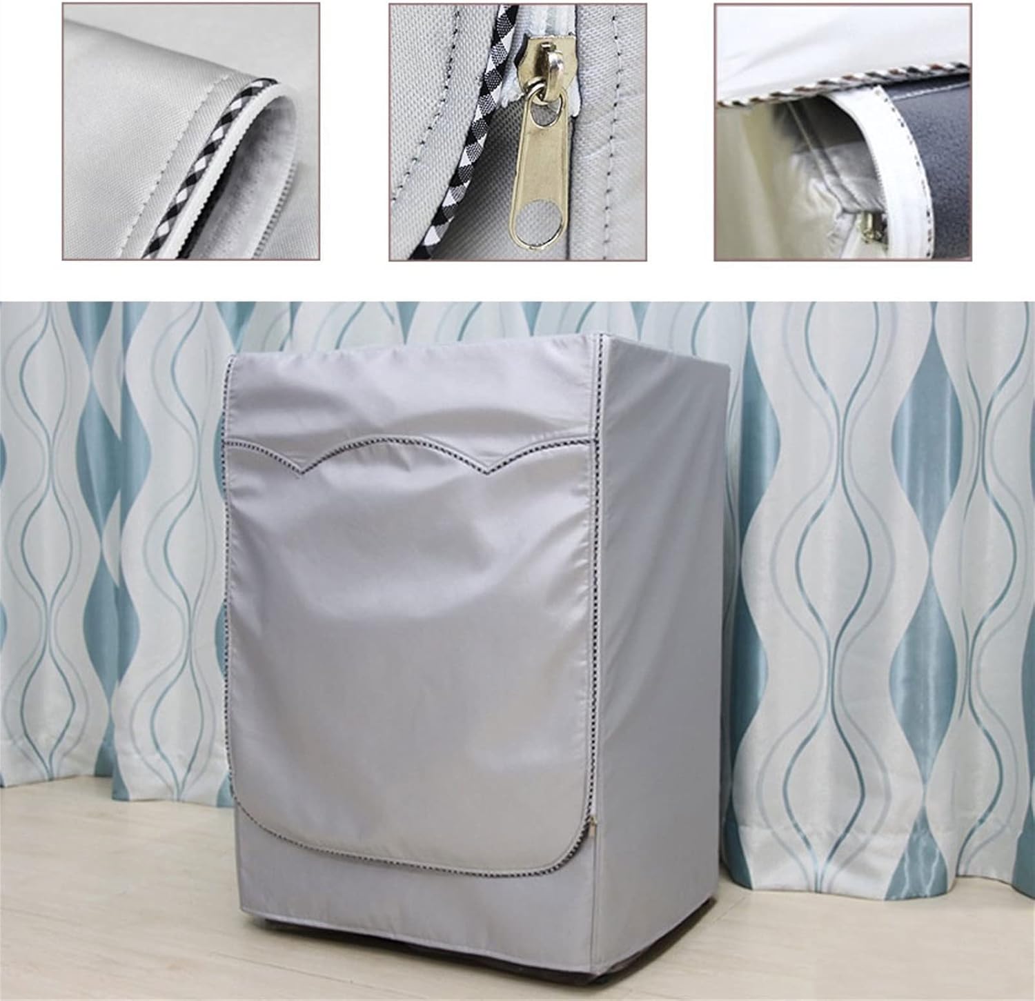 Waterproof Washing Machine Cover with Zipper – Dustproof & Sun-Resistant Silver Polyester Protector (S/M/L/XL)