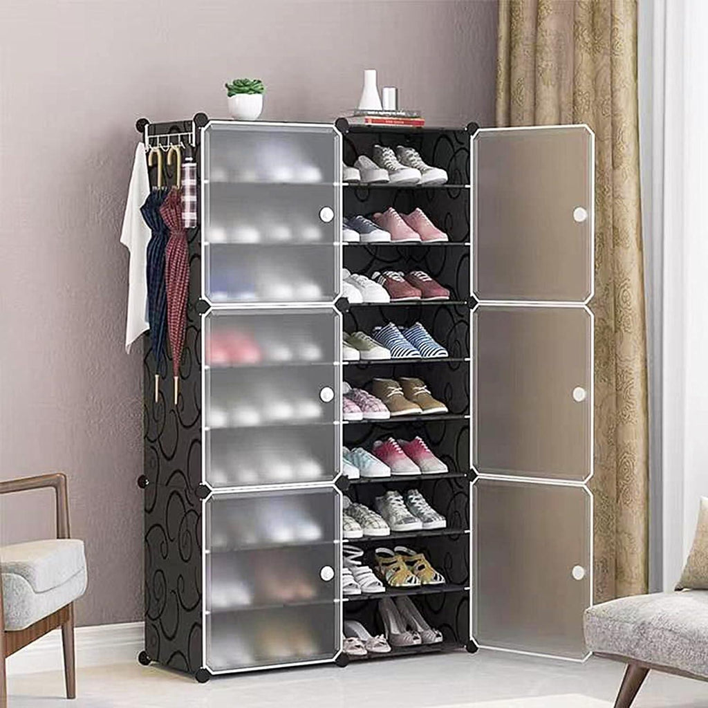 Portable Shoe Rack Organizer Tower – Modular Cube Storage Shoe Cabinet with Translucent Doors - LIFE STORES UGANDA